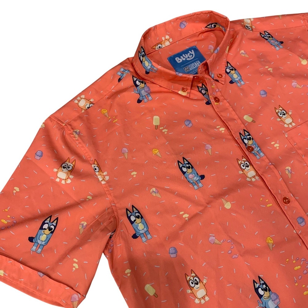 RSVLTS Bluey Men's Large Button Down Shirt Orange KUNUFLEX Limited Edition